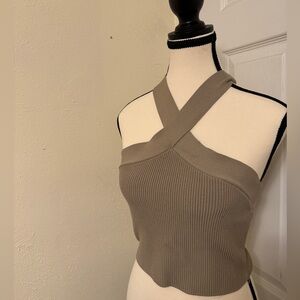 Aritzia Babaton Sculpt Knit Criss Cross Cropped Tank | nude shade | size L